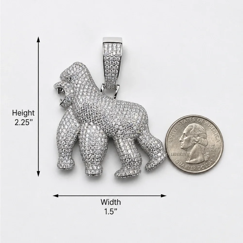 925 Sterling Silver 6.90CT MOISSANITE Iced Out Gorilla Pendant
